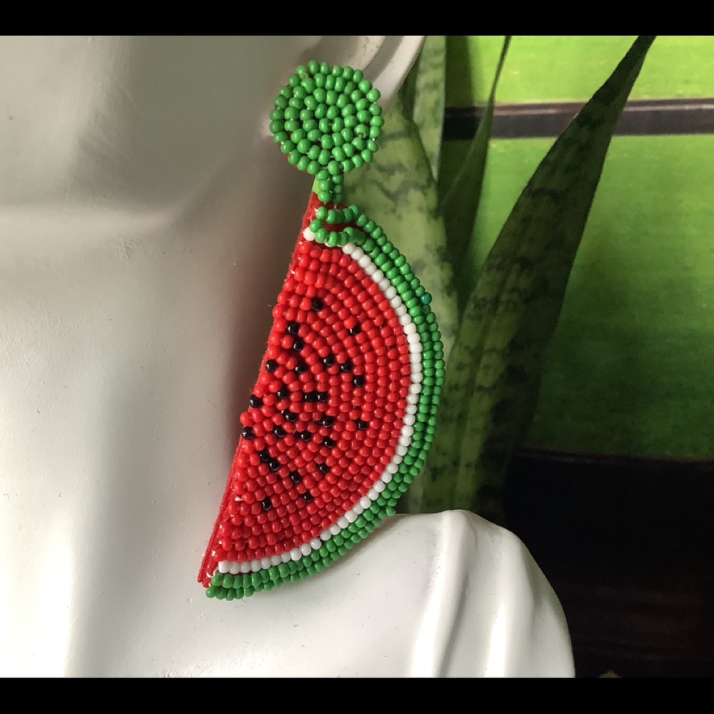 Adorable Watermelon Seed Bead Earrings.